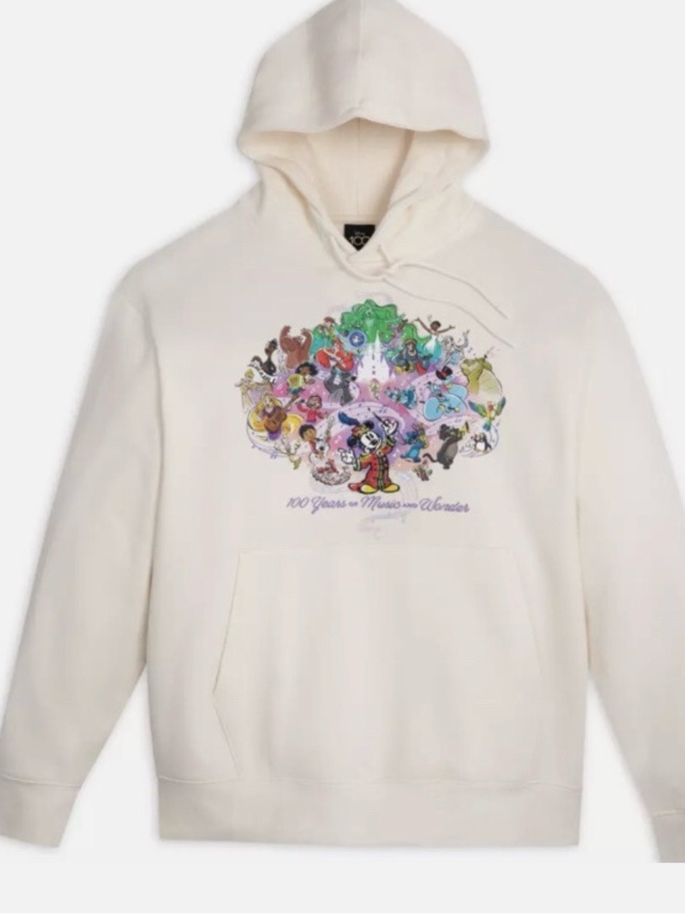 Disney Off-White Hoodie with Multicolor 100 Years Graphic